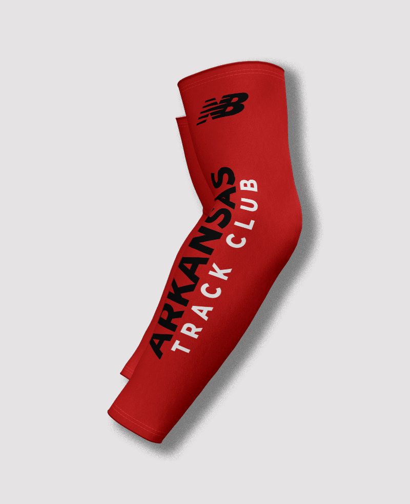 Side angle – red performance arm sleeves with logo