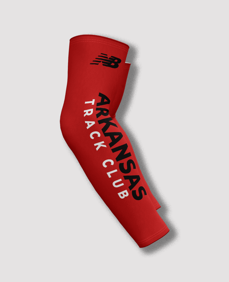 Side angle – red performance arm sleeves with logo
